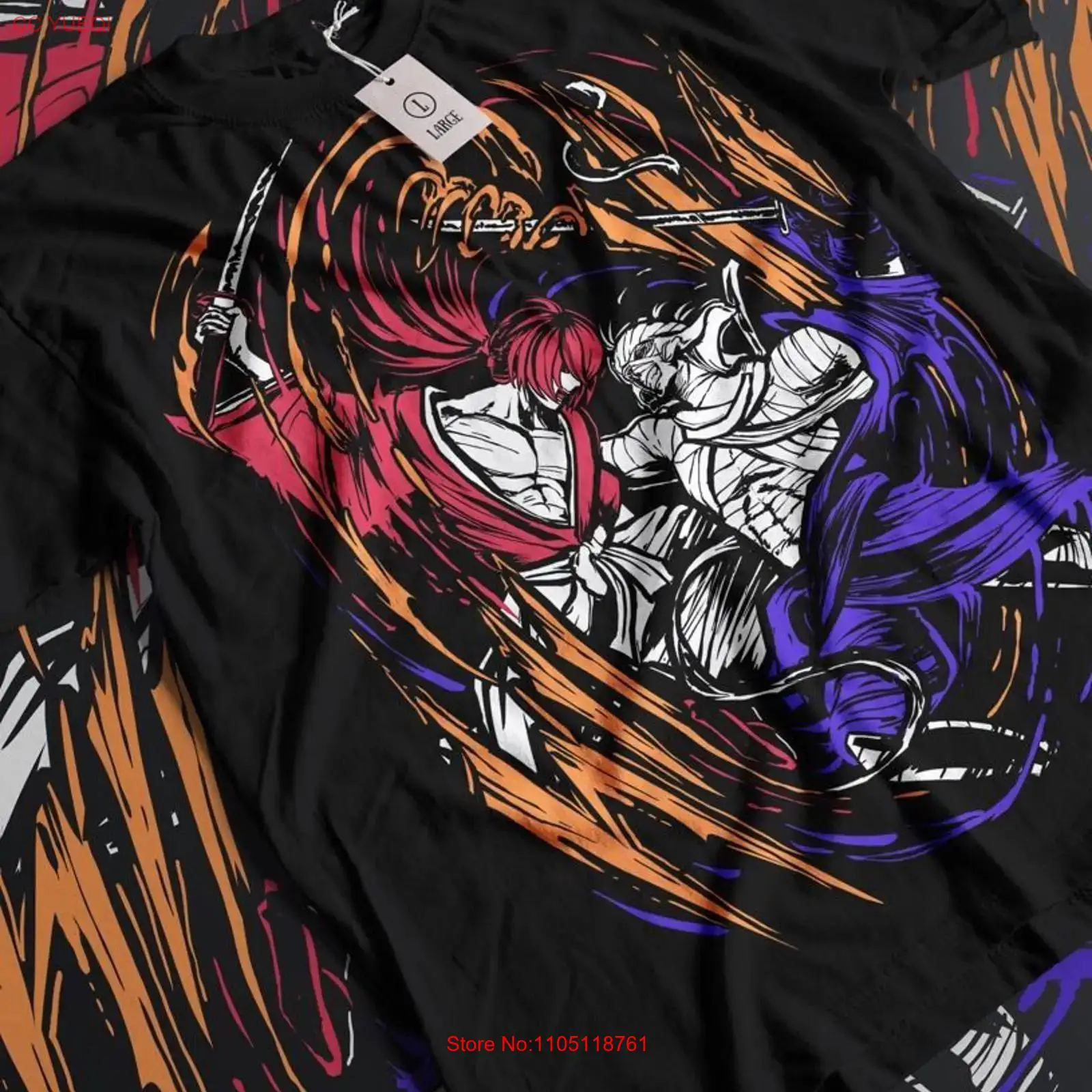 Vintage Fashion Art - Футболка Rurouni Kenshin Samurai Himura, черная,